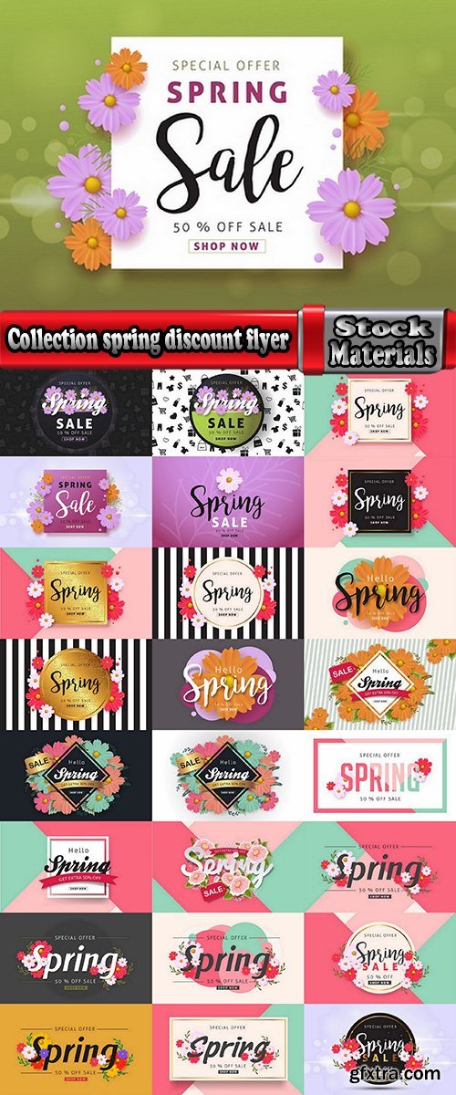 Collection spring discount flyer banner sale invitation card 25 EPS