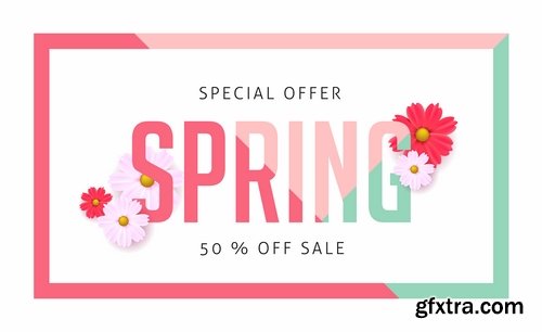 Collection spring discount flyer banner sale invitation card 25 EPS