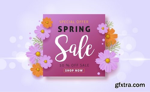 Collection spring discount flyer banner sale invitation card 25 EPS