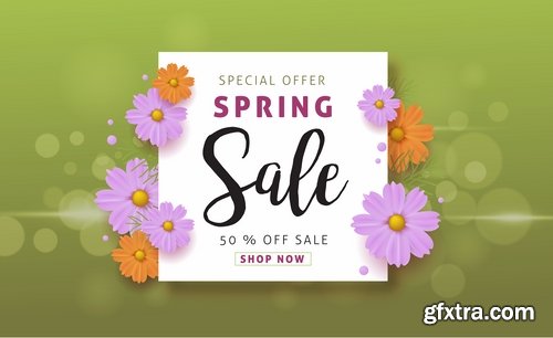 Collection spring discount flyer banner sale invitation card 25 EPS