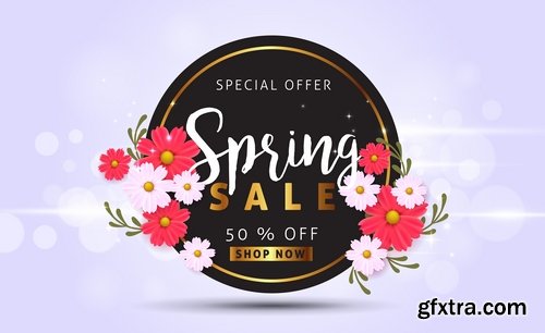 Collection spring discount flyer banner sale invitation card 25 EPS