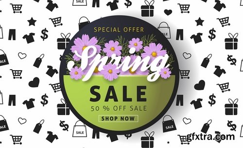 Collection spring discount flyer banner sale invitation card 25 EPS