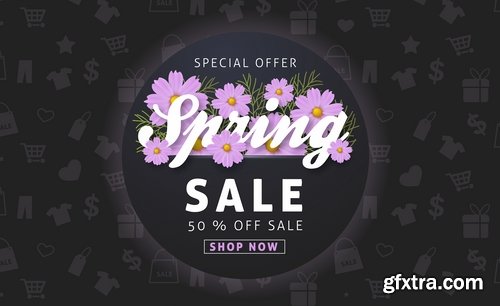 Collection spring discount flyer banner sale invitation card 25 EPS