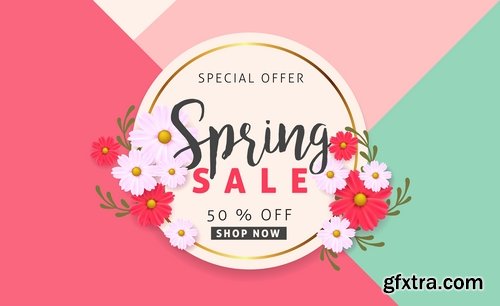 Collection spring discount flyer banner sale invitation card 25 EPS