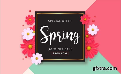 Collection spring discount flyer banner sale invitation card 25 EPS