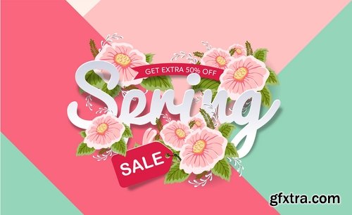 Collection spring discount flyer banner sale invitation card 25 EPS