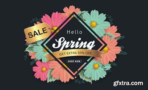 Collection spring discount flyer banner sale invitation card 25 EPS