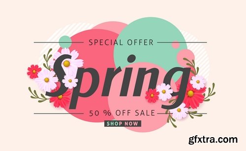 Collection spring discount flyer banner sale invitation card 25 EPS