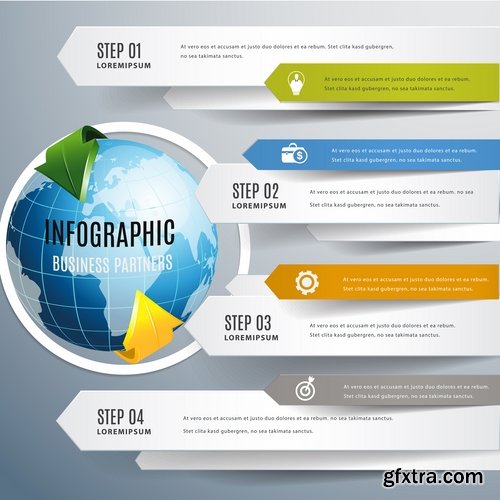 Collection of infographics idea light bulb turn based strategy for business success 5-25 EPS