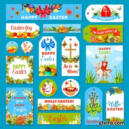 Collection of easter holiday egg rabbit sticker banner flyer happy tidings 25 EPS