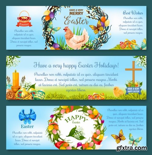 Collection of easter holiday egg rabbit sticker banner flyer happy tidings 25 EPS