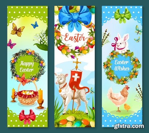 Collection of easter holiday egg rabbit sticker banner flyer happy tidings 25 EPS