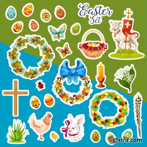 Collection of easter holiday egg rabbit sticker banner flyer happy tidings 25 EPS