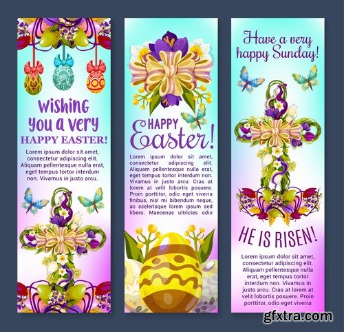 Collection of easter holiday egg rabbit sticker banner flyer happy tidings 25 EPS