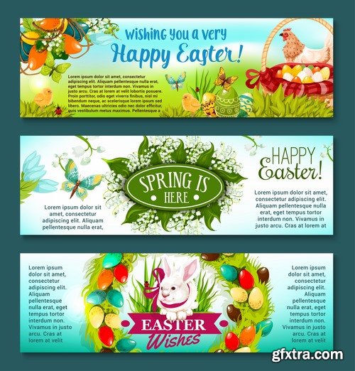 Collection of easter holiday egg rabbit sticker banner flyer happy tidings 25 EPS