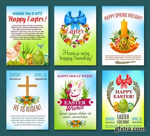 Collection of easter holiday egg rabbit sticker banner flyer happy tidings 25 EPS