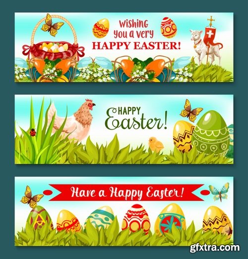 Collection of easter holiday egg rabbit sticker banner flyer happy tidings 25 EPS