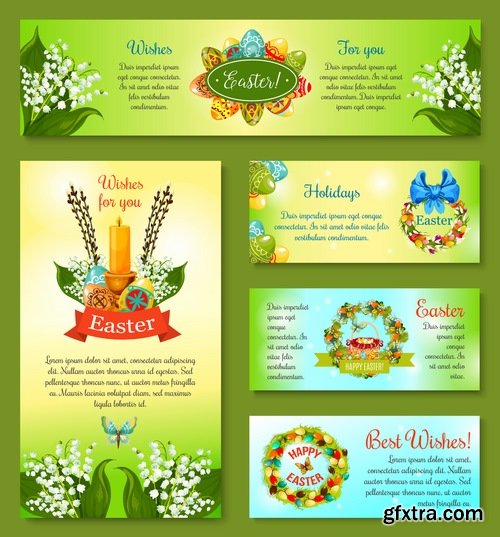 Collection of easter holiday egg rabbit sticker banner flyer happy tidings 25 EPS