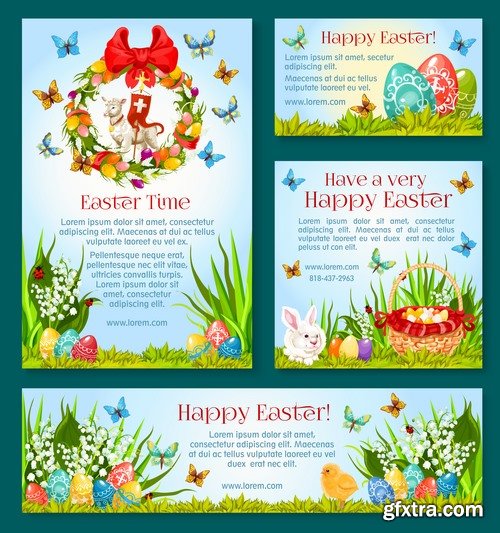 Collection of easter holiday egg rabbit sticker banner flyer happy tidings 25 EPS