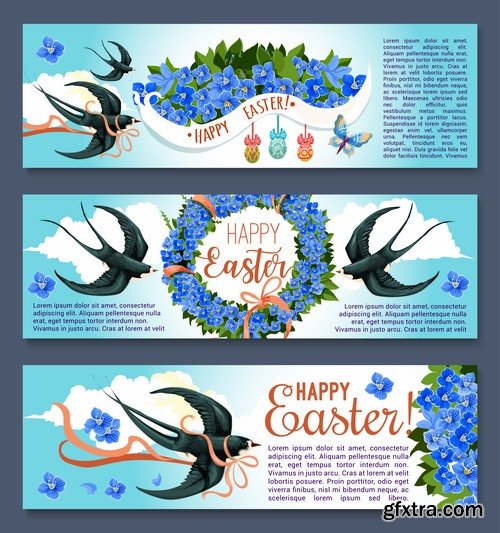 Collection of easter holiday egg rabbit sticker banner flyer happy tidings 25 EPS