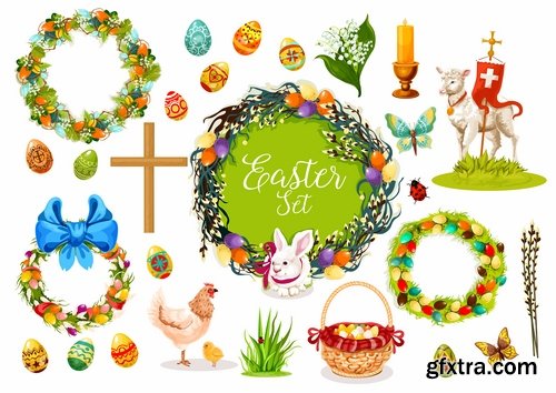 Collection of easter holiday egg rabbit sticker banner flyer happy tidings 25 EPS