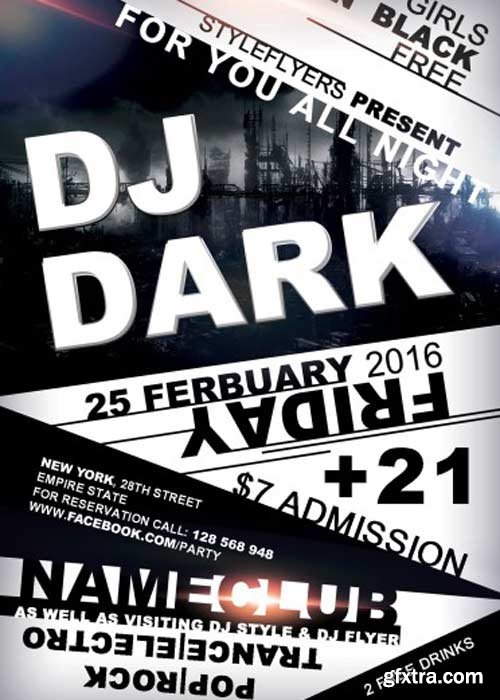 Dj Dark PSD Flyer Template with Facebook Cover