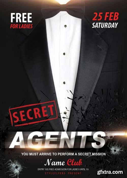 Secret Agents Party V10 PSD Flyer Template with Facebook Cover