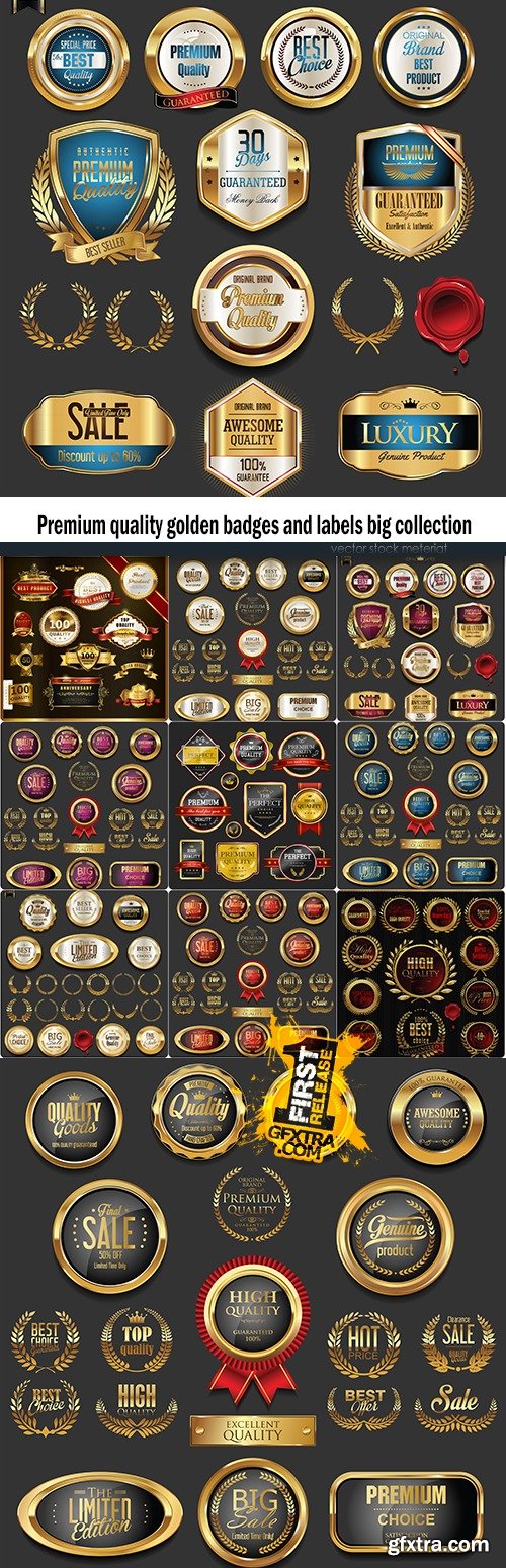 Premium quality golden badges and labels big collection