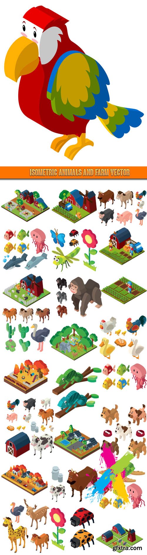 Isometric animals and farm vector