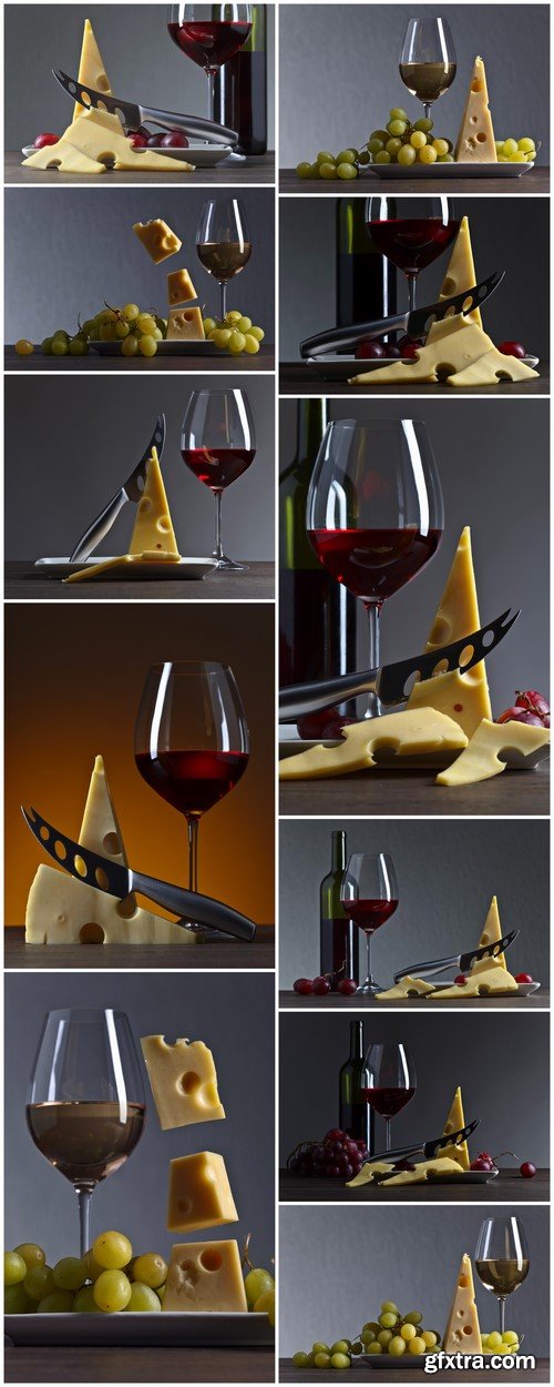 Cheese with grape and glass of wine 11X JPEG