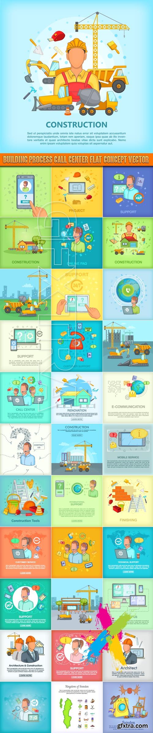 Building process Call center flat concept vector