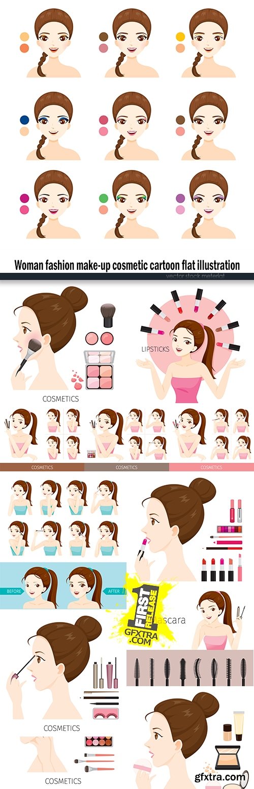 Woman fashion make-up cosmetic cartoon flat illustration