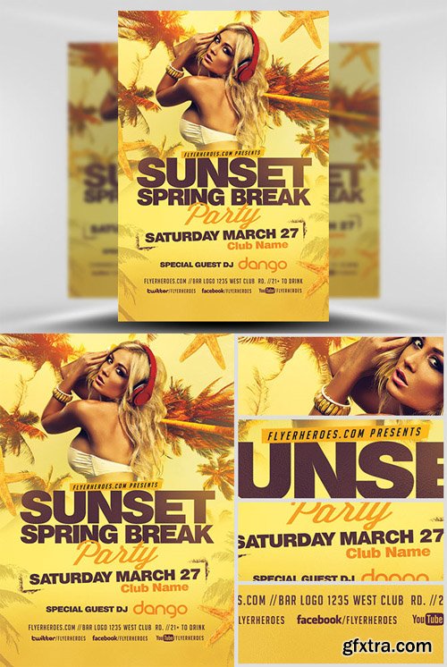 Sunset Spring Break Party Flyer Template Gfxtra 