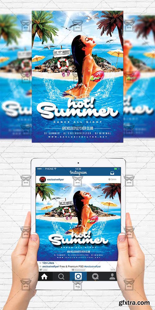 Hot Summer - Flyer Template + Instagram Size Flyer