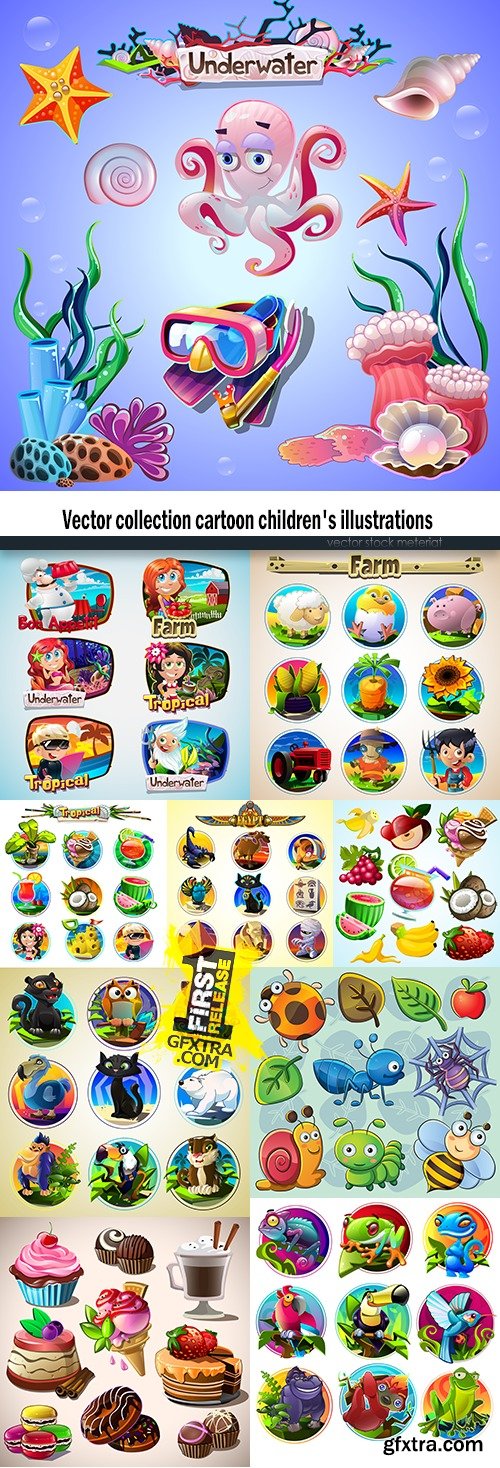 Vector collection cartoon children\'s illustrations