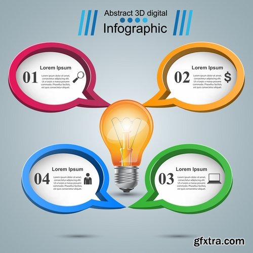 Collection of infographics idea light bulb turn based strategy for business success 4-25 EPS