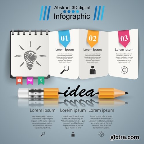 Collection of infographics idea light bulb turn based strategy for business success 4-25 EPS