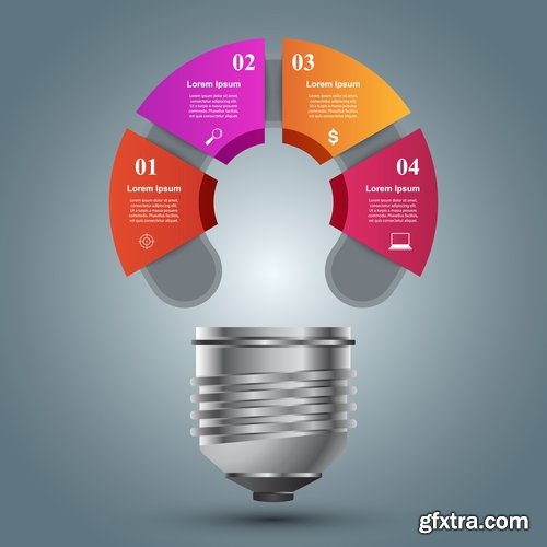 Collection of infographics idea light bulb turn based strategy for business success 4-25 EPS