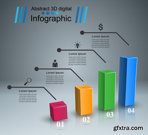 Collection of infographics idea light bulb turn based strategy for business success 4-25 EPS