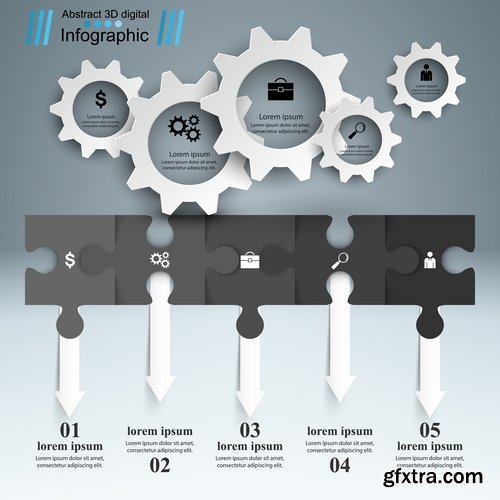 Collection of infographics idea light bulb turn based strategy for business success 4-25 EPS