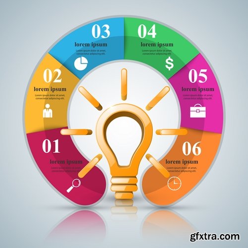 Collection of infographics idea light bulb turn based strategy for business success 4-25 EPS