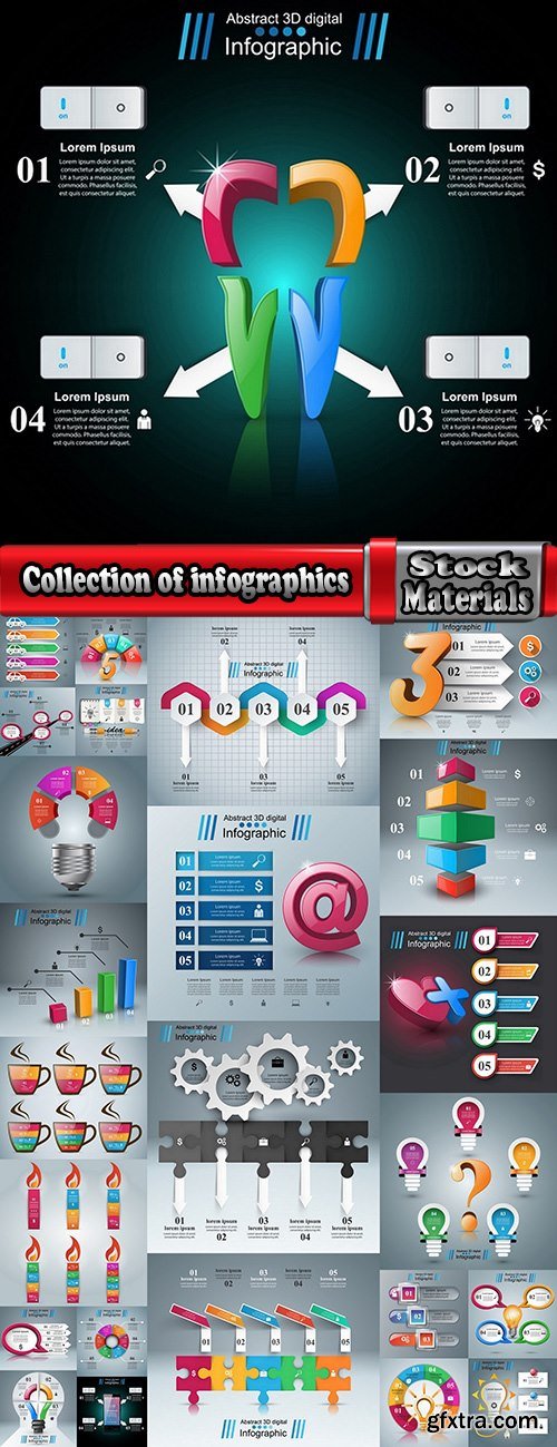 Collection of infographics idea light bulb turn based strategy for business success 4-25 EPS