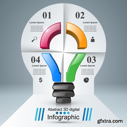 Collection of infographics idea light bulb turn based strategy for business success 4-25 EPS