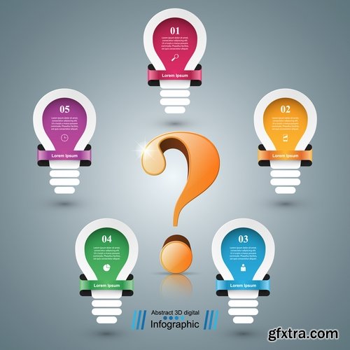 Collection of infographics idea light bulb turn based strategy for business success 4-25 EPS