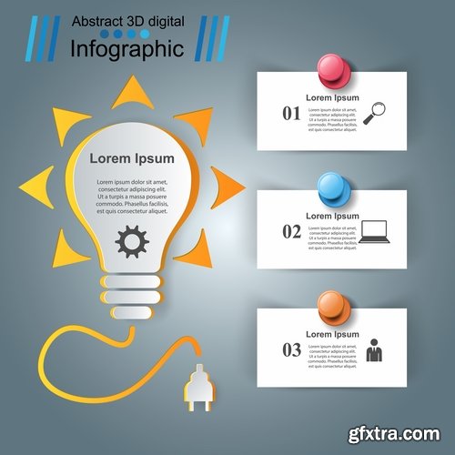 Collection of infographics idea light bulb turn based strategy for business success 4-25 EPS