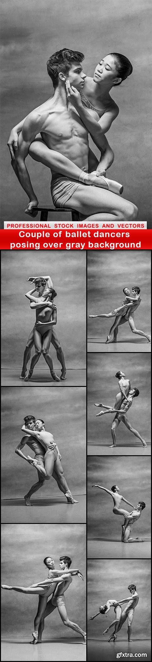 Couple of ballet dancers posing over gray background - 8 UHQ JPEG