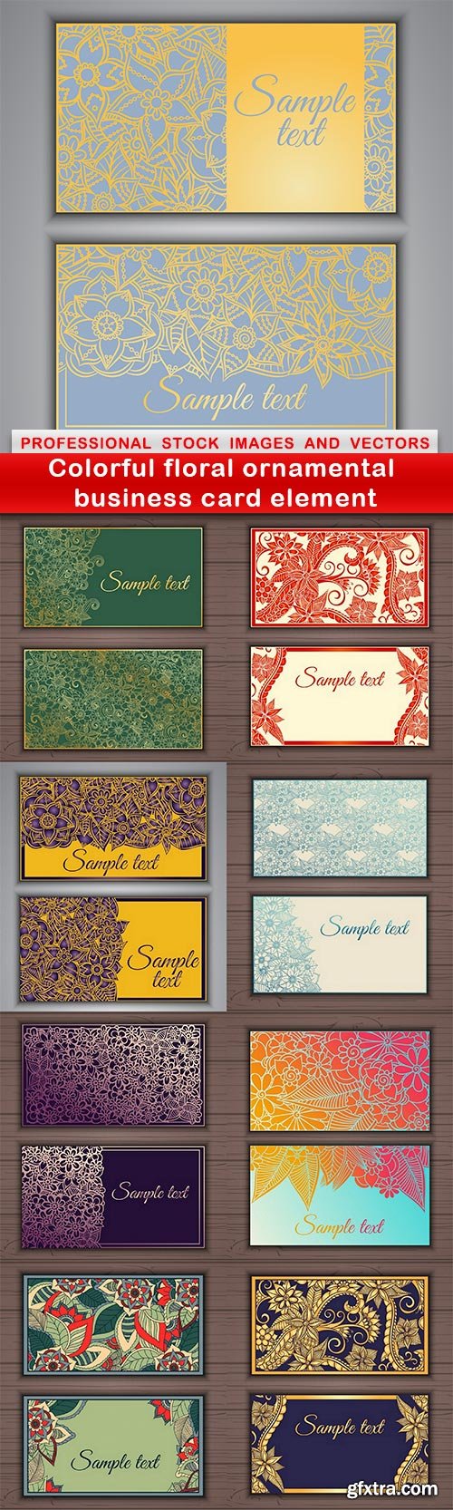 Colorful floral ornamental business card element - 9 EPS