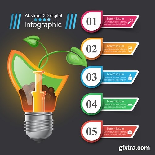 Collection of infographics idea light bulb turn based strategy for business success 5-25 EPS