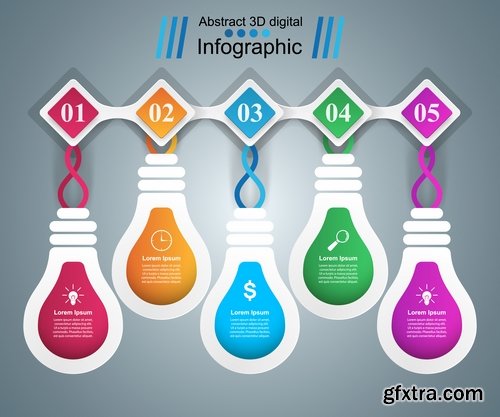 Collection of infographics idea light bulb turn based strategy for business success 5-25 EPS