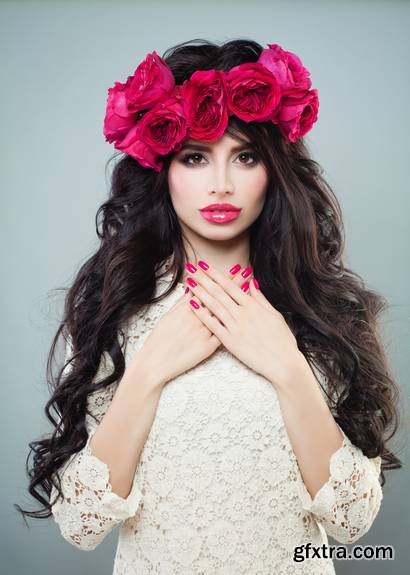 Brunette Woman with Curly Hair and Perfect Makeup - Fashion Model